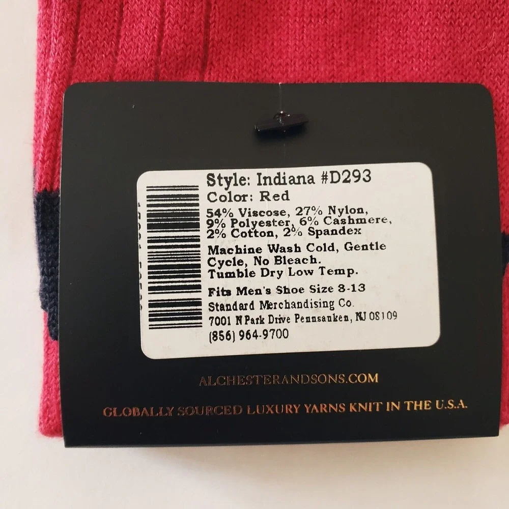 Alchester Red Mens Socks Indiana Viscose Cashmere Soft Blend Size 10-13 Blue